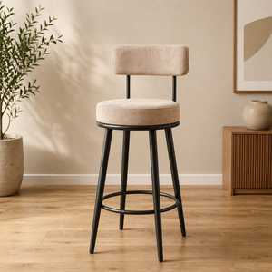 Taburete de Bar Industrial Ajustable con Respaldo, Silla Moderna de Gamuza Beige para Hotel, Taller, Uso Comercial en Exteriores - Product Image 3