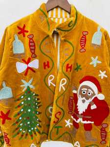 Veste brodée Suzani de Noël en velours riche, style décontracté unisexe, manteau de Père Noël, vêtement d'extérieur festif de Noël, blazer bohème d'hiver - Product Image 4