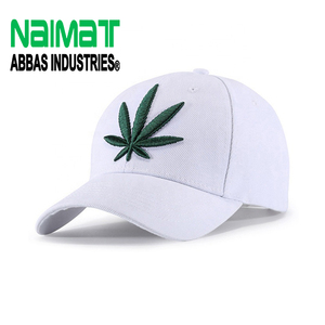 Premium White Cotton Baseball Cap Featuring Green Embroidered Leaf Design Adjustable Strap Back Sporty Breathable Sun <b>Hat</b> - Product Image 1
