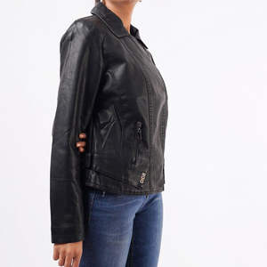 Veste en cuir marron pour femme, style biker bomber, grande taille, fermeture éclair personnalisée, OEM, imperméable, écologique - Product Image 5