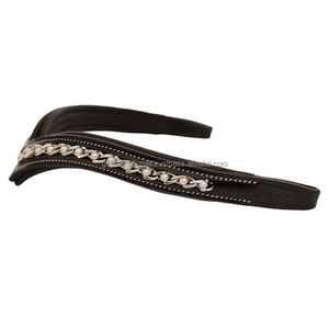 Diseño en espiral Perlas Forma de V profunda Bling Brow Band Costura de borde de contraste de alta calidad y banda de cejas de caballo de cuero acolchado - Product Image 2