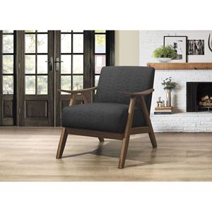 Sedia Moderna in Legno Massello di Gomma con Finitura Noce, Cuscino Imbottito in Tessuto Grigio Scuro, per Soggiorno Domestico - Product Image 2