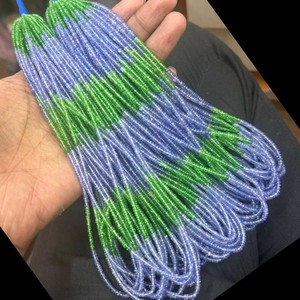 100% Natural Tanzanite & Tsavorite Shaded Green Beads 3-4mm Smooth Rondelle Shape 16" CMA Certified for Gifts-Jaipurgemshouse - Product Image 1