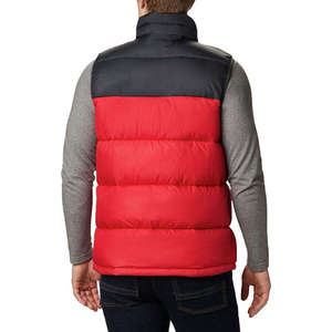 <b>Men's</b> <b>Red</b> Color Blocked Puffer <b>Vest</b> With Stand Collar Zipper Closure Windproof Casual Winter Outerwear 100% Polyester - Product Image 2