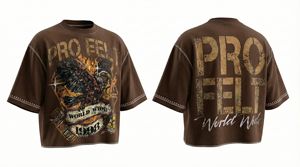 Camiseta de Hombre de Moda, Cuello Redondo, Estilo Urbano, Hombros Caídos, con Pedrería, Logotipo Personalizado, Transpirable, Estilo Hip Hop - Product Image 3