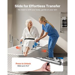 Sedia da doccia scorrevole da 150 kg con sedile girevole, panca di trasferimento imbottita per vasca con braccioli orientabili, attrezzatura di sicurezza per il bagno - Product Image 2