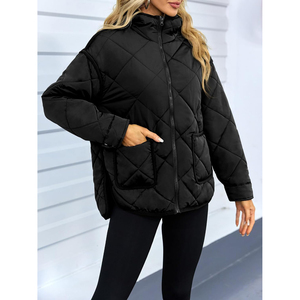 <b>Women's</b> Hooded Long Puffer Jacket Solid Color Zipper Closure Full Sleeve Winter Warm Outerwear Waterproof Detachable Collar - Product Image 2