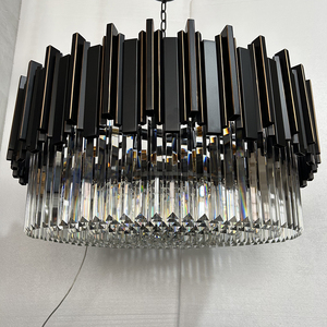 Lustre moderne Art Déco en laiton noir, luminaire suspendu rectangulaire à tambours étagés, éclairage économique 2700K blanc chaud doux <span class=keywords><strong>pour</strong></span> salle à manger - Product Image 2