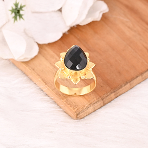 <b>Adjustable</b> Black Onyx Stone Gold Plated Brass <b>Ring</b> Handmade Trendy Fashion Jewelry for Women - Product Image 4