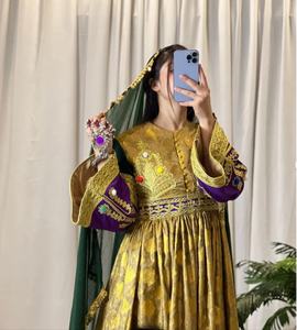 Vestidos Afganos Kuchi Vintage de Poliéster 100% Bordados a Mano para Mujer, Estilo Moderno, Largos hasta la Rodilla, para Fiesta o Boda, con MOQ Bajo - Product Image 4