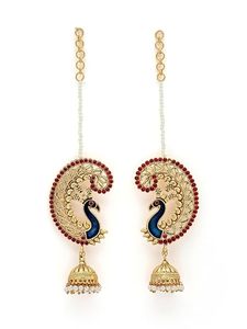 Luxury Gold Plated Certified Kundan <b>Ear</b> <b>Cuff</b> Jhumka <b>Earrings</b> Women Indian Bridal Wedding Jewelry Peacock Pearl Drop Style Ethnic - Product Image 4
