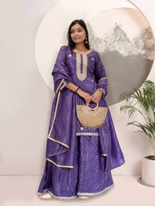 Ensemble Salwar Kameez pakistanais violet brodé pour femmes, tenue indienne pakistanaise pour l'hiver, les fêtes et les mariages - Product Image 2