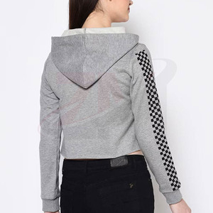 Hoodie court gris au design tendance, 100% coton molletonné, coupe décontractée, grandes tailles, pour femme, style minimaliste et décontracté. - Product Image 3