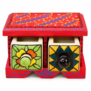 Gabinete de Almacenamiento de Madera Hecho a Mano con 2 Cajones, Pintado a Mano, Organizador Decorativo Minimalista para Sala de Estar y Oficina - Product Image 4