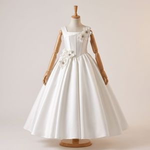 Royal Style Contemporary Ivory Solid Flower Girl <b>Dress</b> Structured Satin Princess Ball Gown Puff Sleeve Handmade 3D Tutupetti - Product Image 1