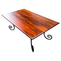 Table basse de luxe en bois d'acacia naturel avec décorations en fer forgé pour salon, maison, hôtel