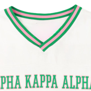 เสื้อยืดฟุตบอลทรงโอเวอร์ไซส์ผ้าเชนิลล์สีงาช้าง แบรนด์ AKA สำหรับสตรี  ชุดนักกีฬามหาวิทยาลัยกรีก ผลิตจากผ้าฝ้ายพรีเมียม - Product Image 5