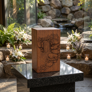 Handcrafted Wooden Urn <b>Box</b> Engraved <b>Memorial</b> Keepsake Cremation Urn American Style for Home Remembrance - Product Image 1