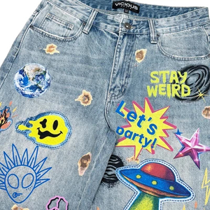 Shorts Bermuda en jean pour homme Vicious avec appliques de dessins animés, style urbain, taille mi-haute, fermeture boutonnée, séchage rapide, personnalisable - Product Image 2