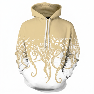 Vente en gros de sweats à capuche décontractés pour hommes, tendance, personnalisés, beige, avec impression de pieuvre par sublimation, respirants, à séchage rapide, pour l'hiver, OEM - Product Image 1