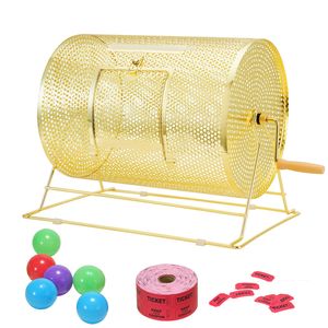 Tambor de Lotería Promocional de Metal, 16.1 x 12 Pulgadas, Capacidad para 5000 Boletos, Capacidad para 200 Pelotas de Ping Pong, Asa de Madera - Product Image 1