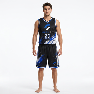 Storm Fit Men's Basketball Uniform Set Sublimated Print Quick Dry Sleeveless V-Neck <b>Athletic</b> Blue White 23 - Product Image 4