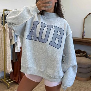 Sudadera de Invierno Unisex Personalizada AUB con Cuello Alto, 100% Algodón, Felpa, Bordado a Cuadros, Letras, Corte Regular, Estilo Moderno - Product Image 1