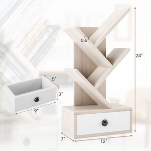 5 Tier Floor Standing <b>Tree</b> <b>Bookcase</b> with Drawer Elegant <b>Bookcase</b> Design with Storage Solution - Product Image 4