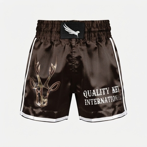 Ropa de combate personalizada en negro satinado y plateado de primera calidad para adultos, ropa deportiva activa para entrenamiento, equipo de artes marciales mixtas, pantalones cortos de boxeo. - Product Image 3