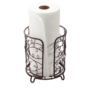 Porte-serviettes en papier autoportant en acier bronze décoratif, motif végétal en fil métallique, support de comptoir de cuisine, organisateur domestique - Product Image 1