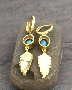 Turquoise <b>Leaf</b> Dangle Earrings 925 Sterling Silver Natural Stone Feather Drop Boho Handmade <b>Jewelry</b> Women Gift - Product Image 6