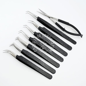 Pinzas Profesionales para Extensión de Pestañas con Punta de Fibra, Curvadas, Clásicas, Agarre Fuerte, Antideslizantes, de Acero Inoxidable, Más Vendidas - Product Image 1