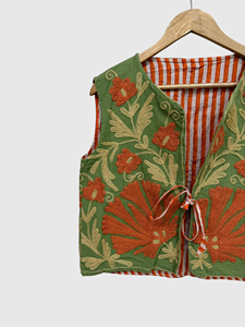 <b>Floral</b> Embroidered Cotton <b>Vest</b> Sleeveless Prairie Chic Style Handmade Women's Spring <b>Top</b> - Product Image 3