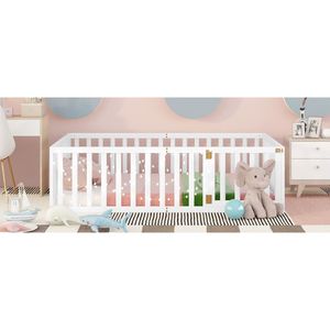 Letto a giorno in legno bianco a grandezza naturale con recinzione per bambini, vecchio SKU WF289662AAK - Product Image 3