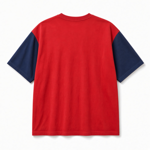 T-shirt rouge à manches courtes pour homme, coupe classique, col rond, jersey décontracté en coton, blocs de couleur, bordure contrastée - Product Image 2
