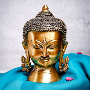 Grande Sculpture Unique Tête de Bouddha en Laiton Idée Cadeau Spirituel - Product Image 2