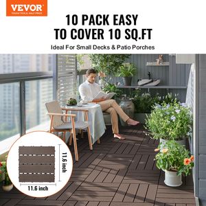 กระเบื้องปูพื้นแบบประกบ 10 ชิ้น ขนาด 12"x12" พลาสติกไม้ 10 ตร.ฟุต พื้นกันน้ำสำหรับกลางแจ้ง ทนทานทุกสภาพอากาศ เหมาะสำหรับปูพื้นระเบียงและพื้นไม้เทียม - Product Image 2