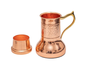Carafe à eau en cuivre avec couvercle, pichet artisanal vintage en cuivre pur, serveur de boissons traditionnel en métal, vaisselle décorative pour la cuisine - Product Image 5