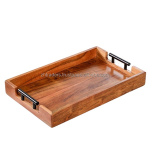 ถาดเสิร์ฟไม้ทำด้วยมือสไตล์คลาสสิกพร้อมด้ามจับโลหะดีไซน์อเนกประสงค์สำหรับห้องนั่งเล่นงานเลี้ยงสังสรรค์ในงานเทศกาล - Product Image 4
