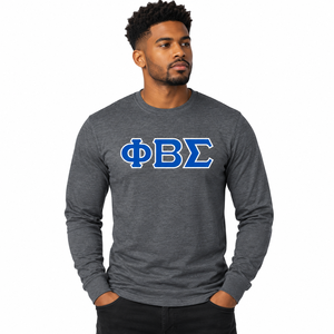 Phi Beta Sigma Charcoal Grey <b>Long</b> <b>Sleeve</b> Tee <b>Shirt</b> with Blue <b>White</b> Greek Letter Print O Neck Casual Pullover Unisex Greek - Product Image 1