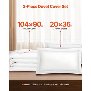 <b>King</b> <b>Size</b> <b>White</b> 100% Cotton <b>Duvet</b> <b>Cover</b> Set 3-Piece Bedding Double Zipper Closure Soft Breathable Reactive Printed Nondisposable - Product Image 2