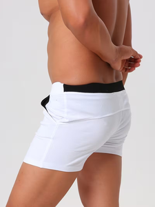 Shorts de sport et de bain pour hommes, en coton, coupe ajustée, respirants, moulants, séchage rapide, écologiques (Rose/Blanc) - Product Image 6