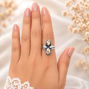 Bague en argent sterling 925 faite à la main avec deux pierres en turquoise cheval blanc, bijou fantaisie en pierre précieuse opaque, vente en gros - Product Image 2