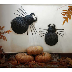 Arte de pared grande de araña de jacinto de agua tejido - Adornos únicos hechos a mano de araña de jacinto de agua negra para decoración del hogar en Halloween - Product Image 2