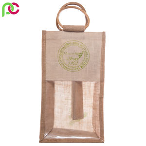 Bolsa de botella de vino de yute ecológica directa de la India con diseño de arpillera serigrafiado y Asa bolsas de compras de tendencia - Product Image 6