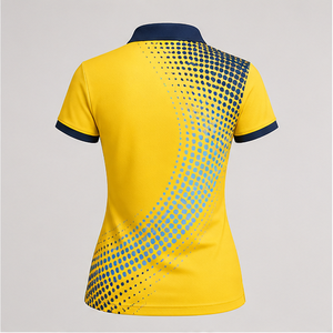 เสื้อโปโลผู้หญิงสีเหลืองกรมท่าลายจุดแบบฮาล์ฟโทน แห้งเร็ว ระบายอากาศได้ดี แขนสั้น สำหรับเล่นกอล์ฟ รุ่น WPS-0886 - Product Image 3