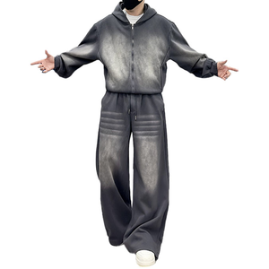 Ensemble de survêtement homme oversize teint en pièce, sweat à capuche zippé et pantalon de jogging, couleur unie, coupe décontractée ample, pour l'automne - Product Image 6