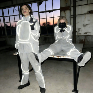 Custom Winter Hooded Reflective Windbreaker Tracksuit Set Loose Fit <b>Polyester</b> <b>Jogger</b> Streetwear Sportswear for Men Women - Product Image 1