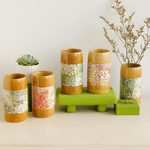 Tasses artisanales haut de gamme en bambou avec incrustation de coquille d'œuf pour thé, café et porte-fleurs – Prix compétitif - Product Image 2