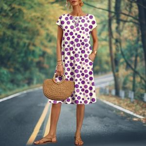 Vestidos de algodón estilo bohemio con estampado floral, manga corta, cintura imperio, cuello redondo, vestido midi informal de verano para vacaciones con bolsillos. - Product Image 2